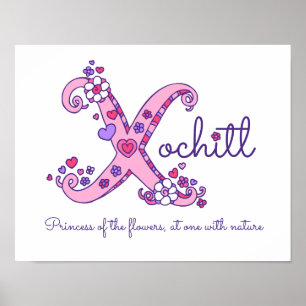 Affiche X monogramme art Xochitles filles nom signifiant a