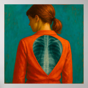 Affiche X-Ray of Back - Femme avec Blouse rouge et Auburn 