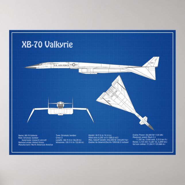 Affiche XB-70 Valkyrie - Plan de plan d'avion ABD (Devant)