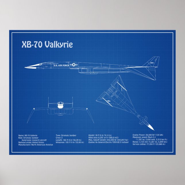 Affiche XB-70 Valkyrie - Plan directeur de l'avion AD (Devant)