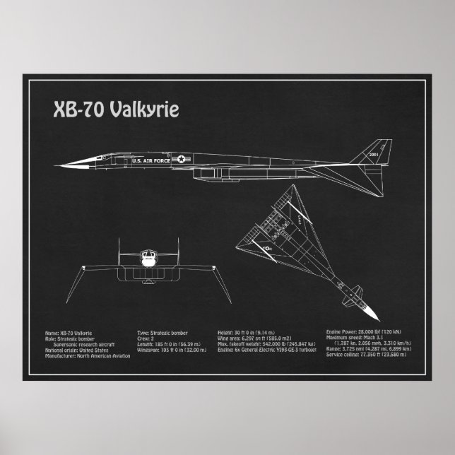 Affiche XB-70 Valkyrie - Plan directeur de l'avion PD (Devant)