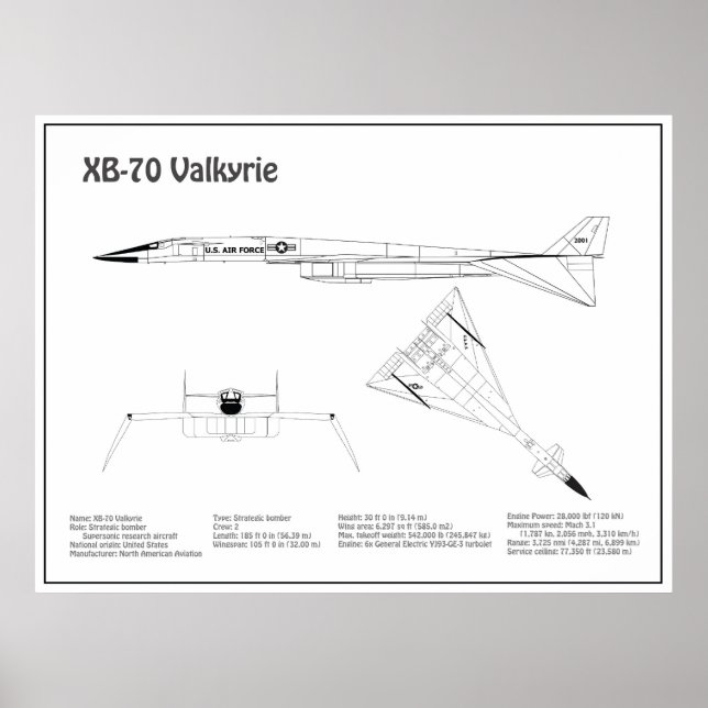 Affiche XB-70 Valkyrie - Plans de plan d'avion BD (Devant)