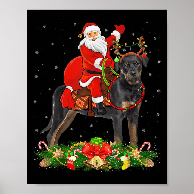 Affiche Xmas Decor Funny Santa Riding Rottweiler Dog Chris (Devant)