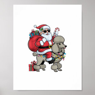 Affiche Xmas Éclairage Père Noël équitation Standard Poodl