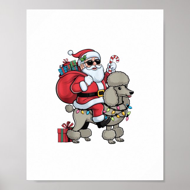 Affiche Xmas Éclairage Père Noël équitation Standard Poodl (Devant)