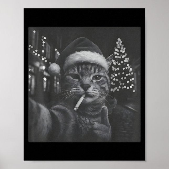 Affiche Xmas Funny Smoking Cat Cigarette Kitty Gen Z Meme  (Devant)