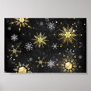 Affiche Xmas Golden Snowflakes on Black Background