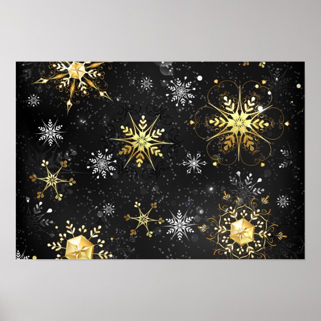 Affiche Xmas Golden Snowflakes on Black Background (Devant)