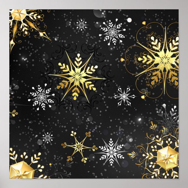 Affiche Xmas Golden Snowflakes on Black Background (Devant)