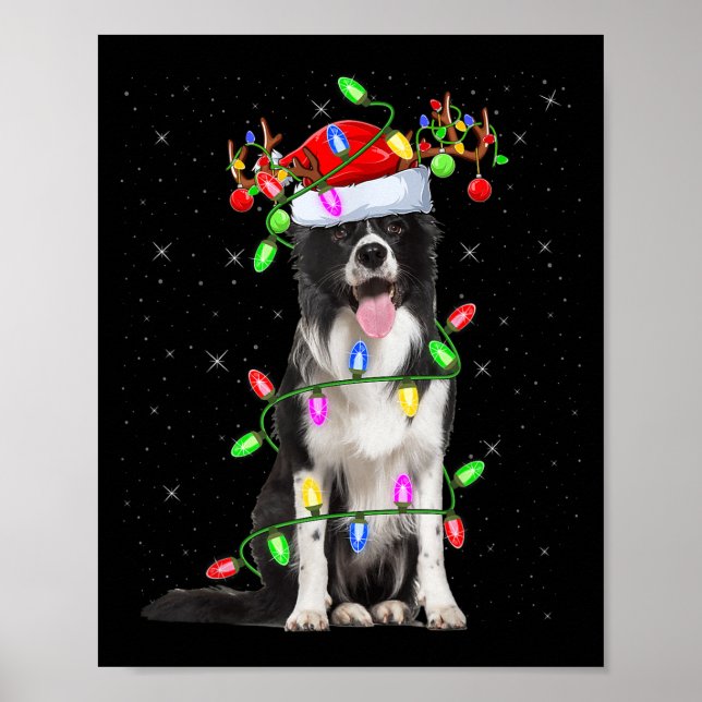 Affiche Xmas Holiday Lighting Santa Border Collie Dog Chri (Devant)