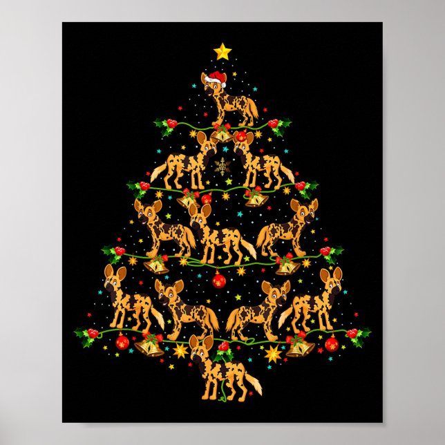 Affiche Xmas Lighting Santa African Wild Dog Christmas Tre (Devant)
