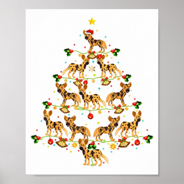 Affiche Xmas Lighting Santa African Wild Dog Christmas Tre (Devant)