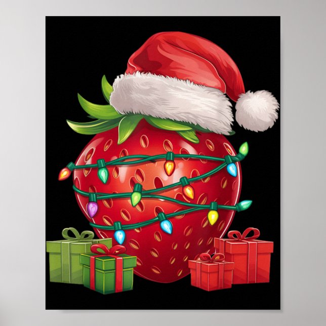 Affiche Xmas Lighting Santa Hat Strawberry Christmas T Shi (Devant)