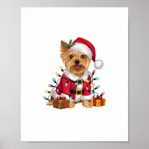 Affiche Xmas Lighting Santa Yorkshire Terrier Dog Christma
