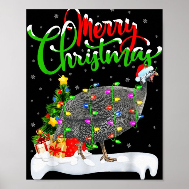 Affiche Xmas Lights Tree Santa Guinea Fowl Bird Merry Chri (Devant)