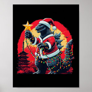 Affiche Xmas Noël Santazilla Drôle Monstre de Fêtes Di