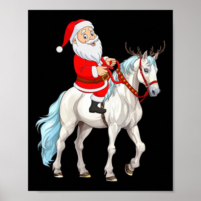 Affiche Xmas Style Reindeer Père Noël équitation Noël (Devant)