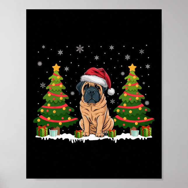 Affiche Xmas Tree Lights Français Mastiff Chien Père Noël  (Devant)