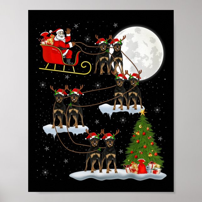 Affiche Xmas Tree Lights Funny Santa Riding Rottweiler Dog (Devant)