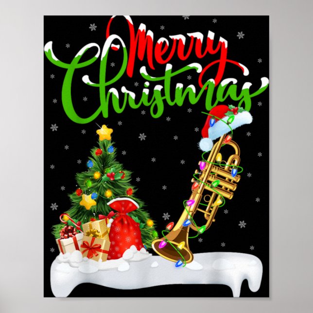 Affiche Xmas Tree Lights Santa Hat Musical Trumpet Christm (Devant)