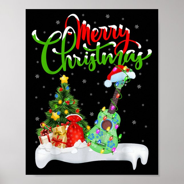 Affiche Xmas Tree Lights Santa Hat Musical Ukulele Guitar  (Devant)