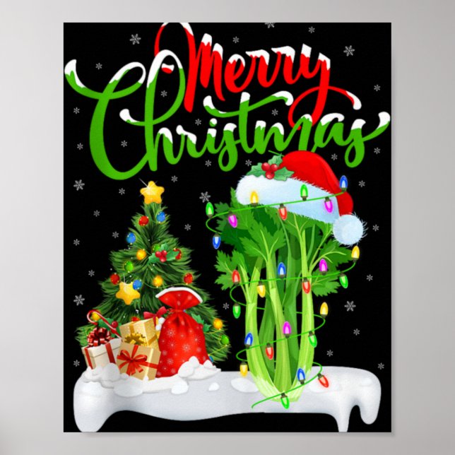 Affiche Xmas Tree Lights Santa Hat Vegetable Celery Christ (Devant)