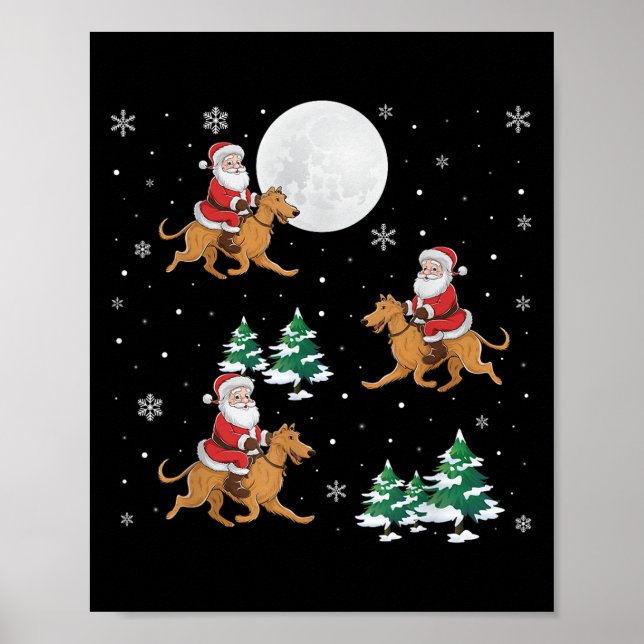 Affiche Xmas Tree Père Noël équitation Irlandais Wolfhound (Devant)