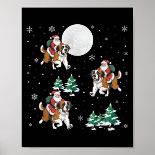Affiche Xmas Tree Père Noël équitation Saint Bernard Chien