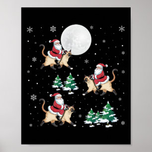 Affiche Xmas Tree Père Noël équitation Siamese Chat drôle