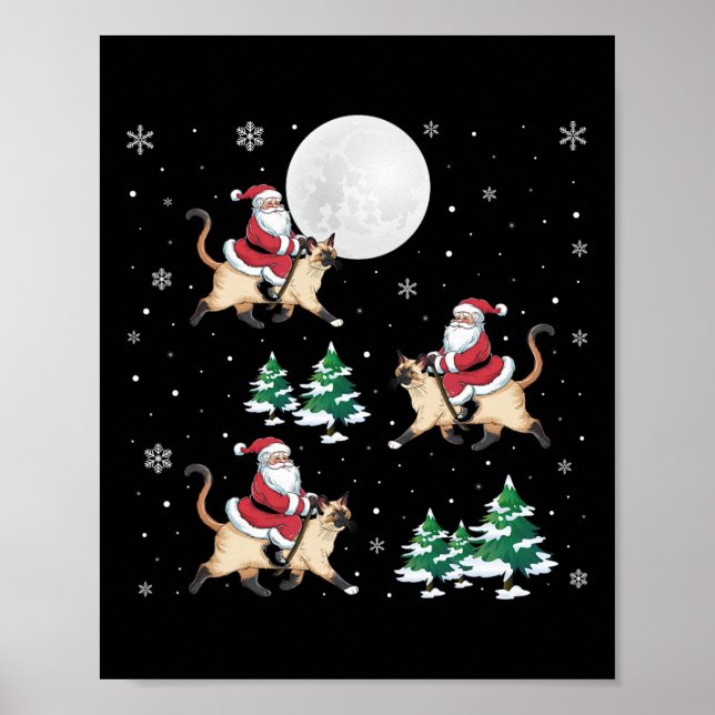 Affiche Xmas Tree Père Noël équitation Siamese Chat drôle  (Devant)