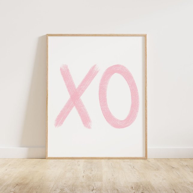 Affiche XO rose doux (A chalky brush style XO in soft pink, perfect for Valentine's Day decor.)