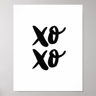 Affiche XO XO Jour des Valentines modernes. Noir et blanc