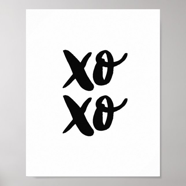 Affiche XO XO Jour des Valentines modernes. Noir et blanc (Devant)