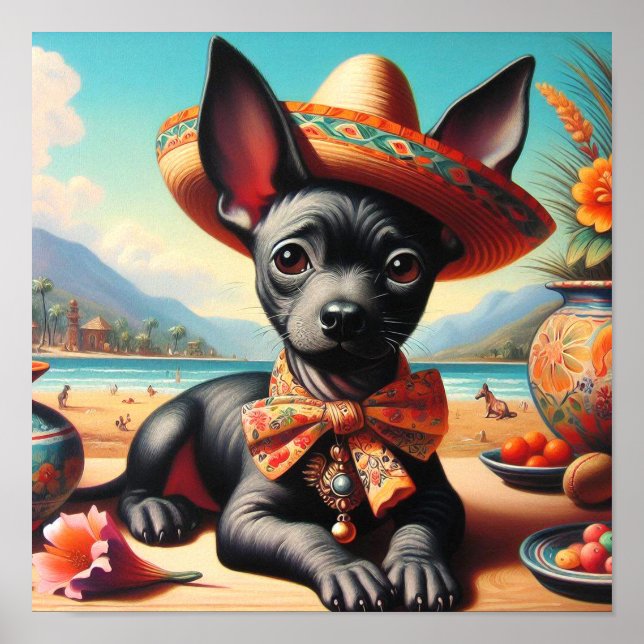 Affiche Xoloitzcuintle vintage (Devant)