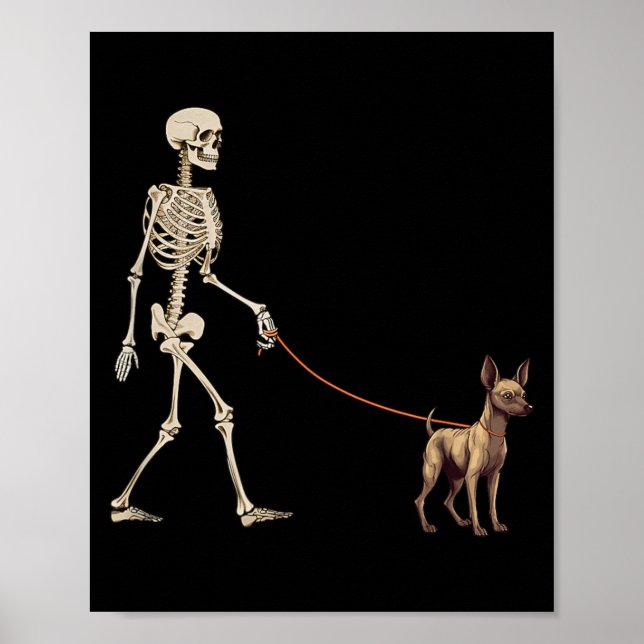 Affiche Xoloitzcuintli Xolo squelette de chien drôle march (Devant)