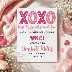 Affiche XOXO Hugs & Kisses Saint Valentin 1er anniversaire