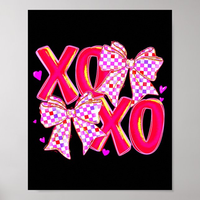 Affiche Xoxo Valentines Day Love Funny Coquette Bow Checke (Devant)