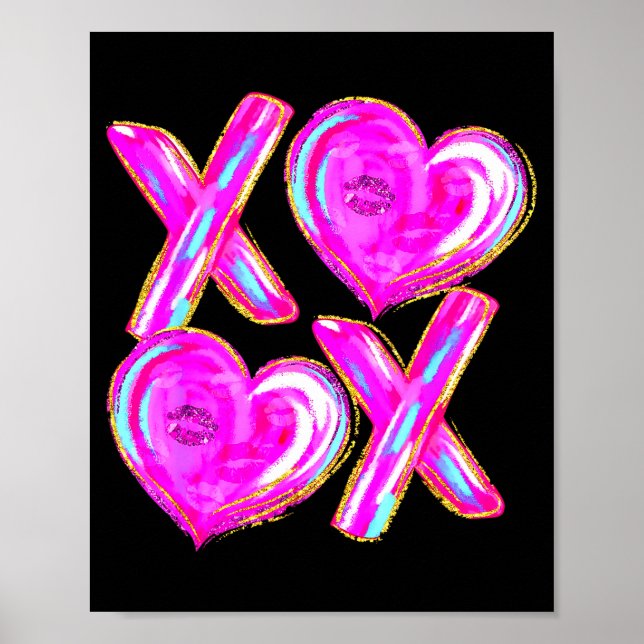 Affiche Xoxo Valentines Day Love Funny Coquette Bow Checke (Devant)
