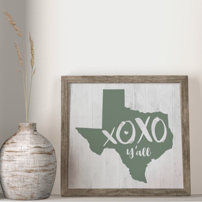Affiche XOXO, Y'all - Cactus Green Texas State Shape (Créateur téléchargé)