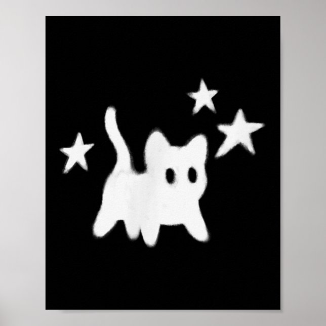Affiche Y2k 90s Scary Tomcat Chat est effrayé sous étoile (Devant)