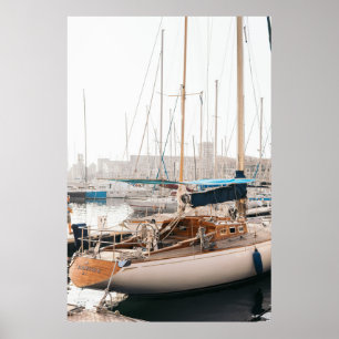 AFFICHE YACHT BLANC SUR LA BAIE