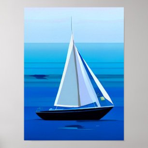 Affiche Yacht Sous Voile, Bleu Cobalt