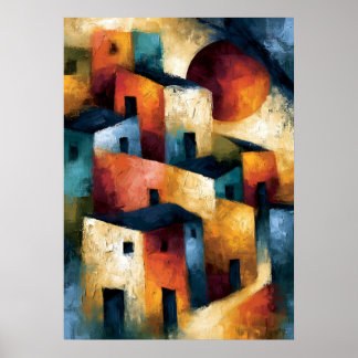Affiche Yama no Mura Japanese Geometric Mountain Village