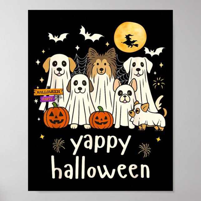 Affiche Yappy Halloween Drôles de chiens fantômes Hallowee (Devant)