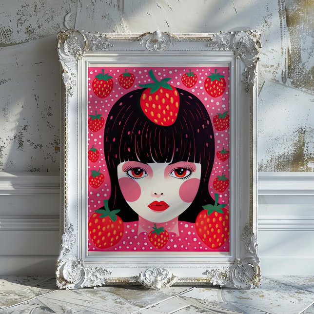 Affiche Yayoi Kusama Fraise Girl Mur Art Imprimer (Créateur téléchargé)
