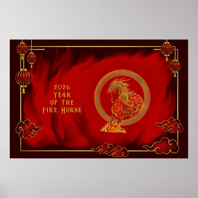 Affiche Year of the Fire Horse , Happy Lunar New Year (Devant)