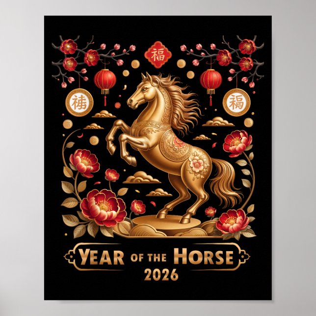 Affiche Year Of The Horse Happy New Year 2026  (Devant)