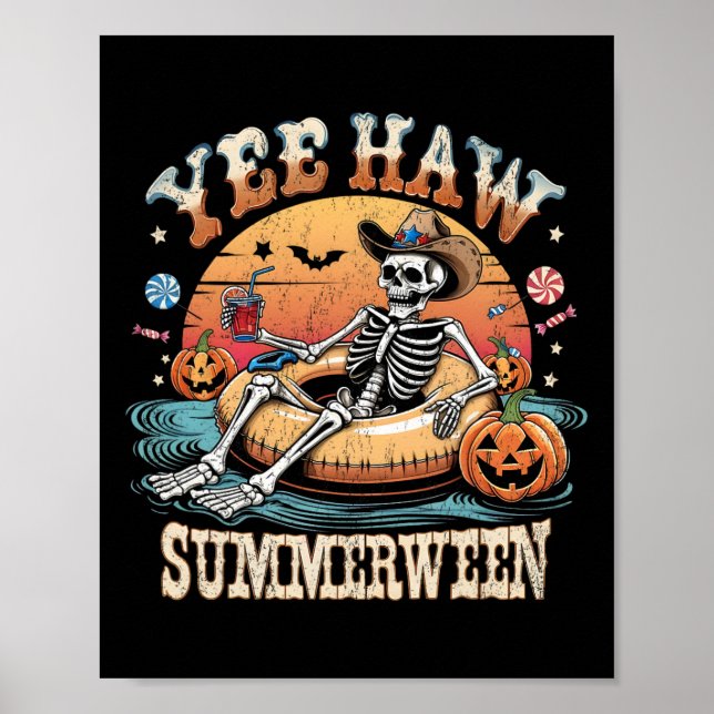 Affiche Yee Haw Summerween Cowboy Skeleton Western Hallowe (Devant)