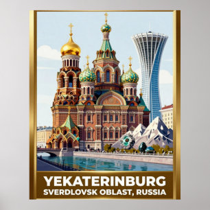 Affiche Yekaterinbourg repère de voyage de la rivière Iset