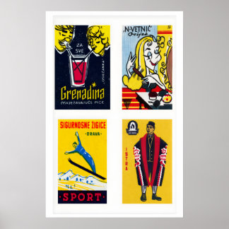 Affiche Yellow Croatian Matchbox Labels Grid Print